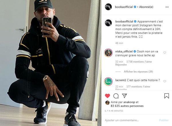 Capture d'écran post Instagram Booba